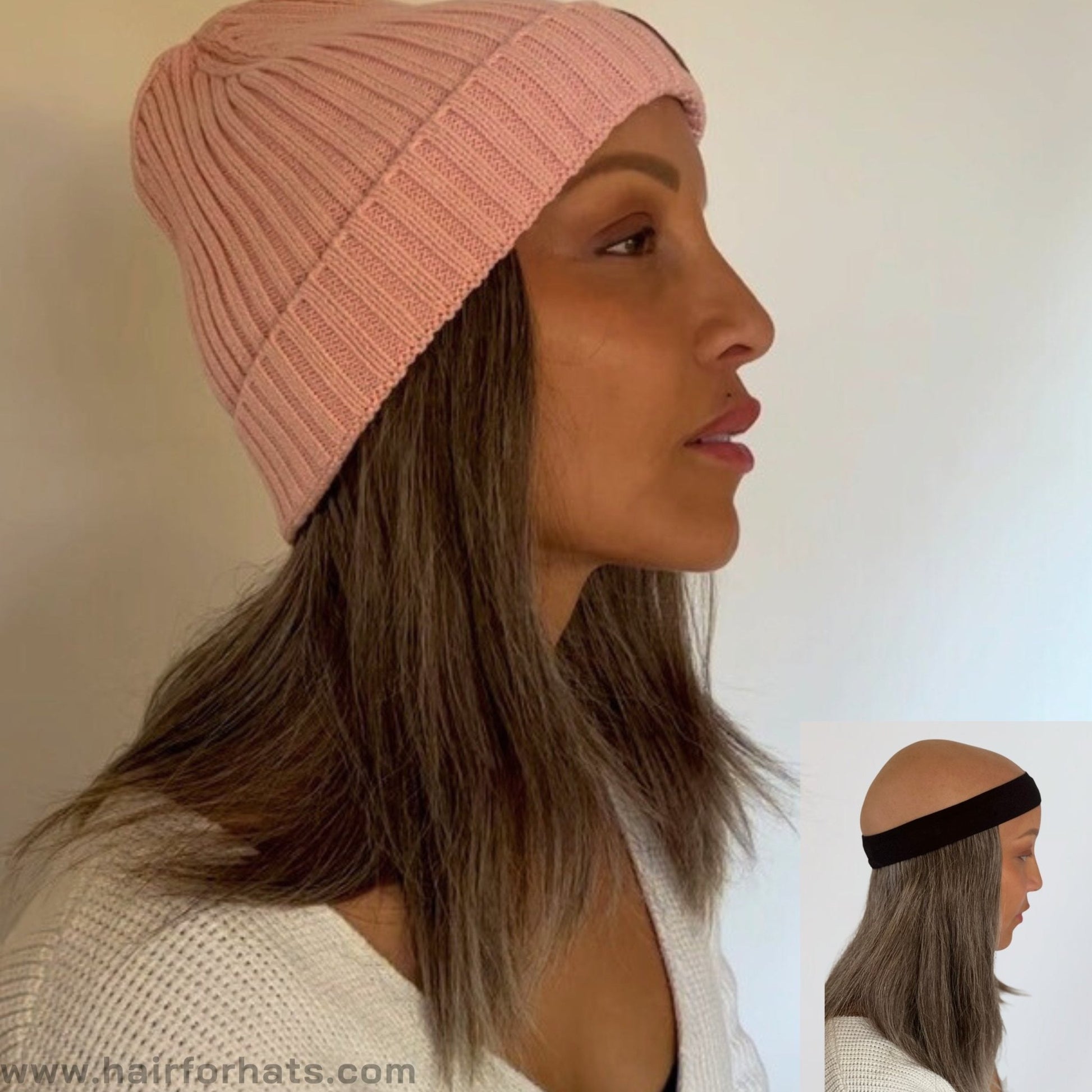 Beanie with Hair - Wig Bands Ash Grey