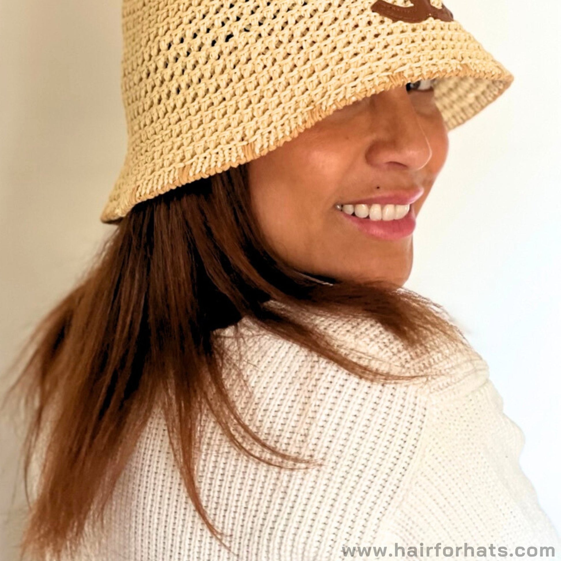 Hat Fall wig - Long Brown Human Hair Hat Wig