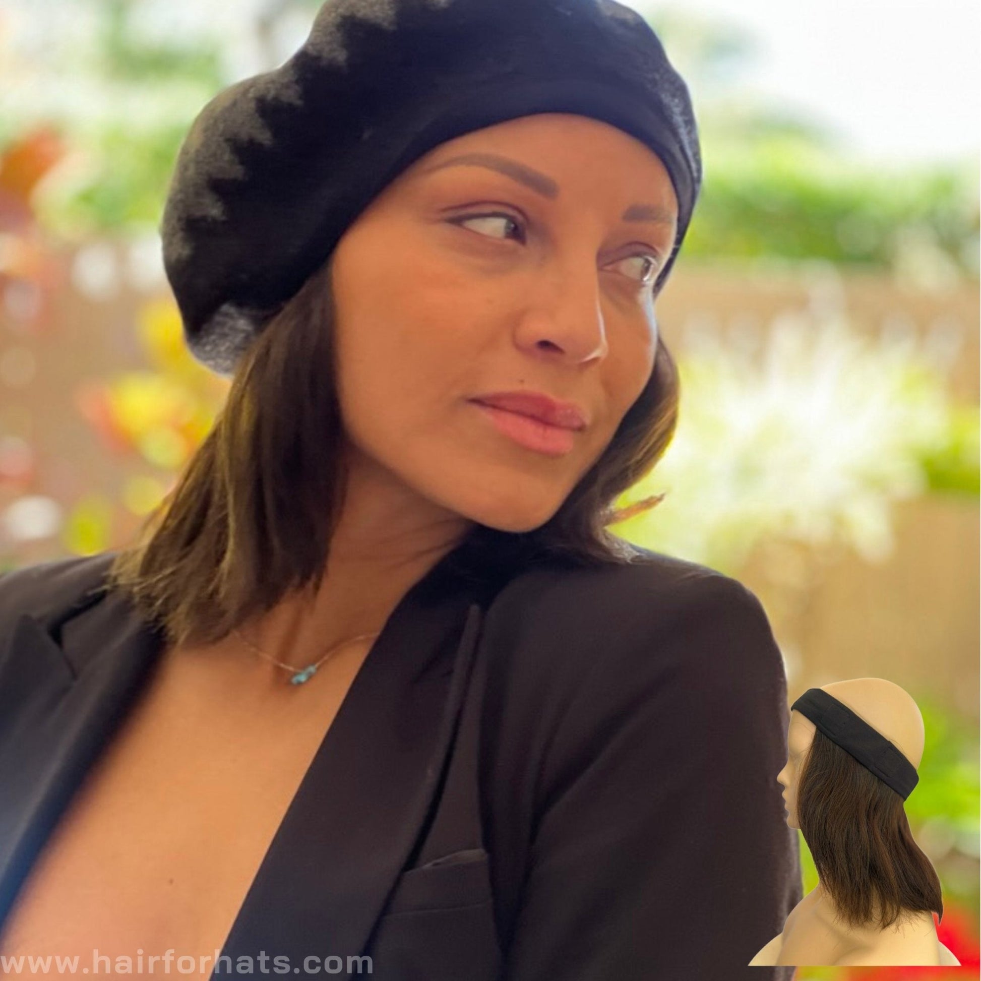 Beret with Hair Hat Wig