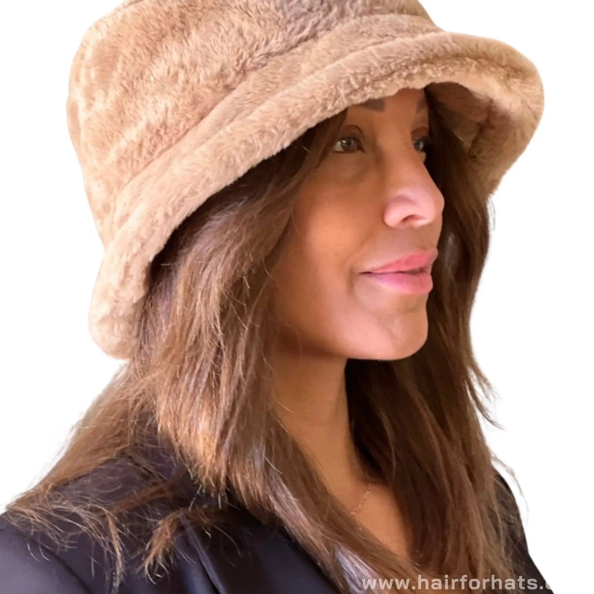 Human Hair Halo Hat Wig Light Brown Mid-Length Back