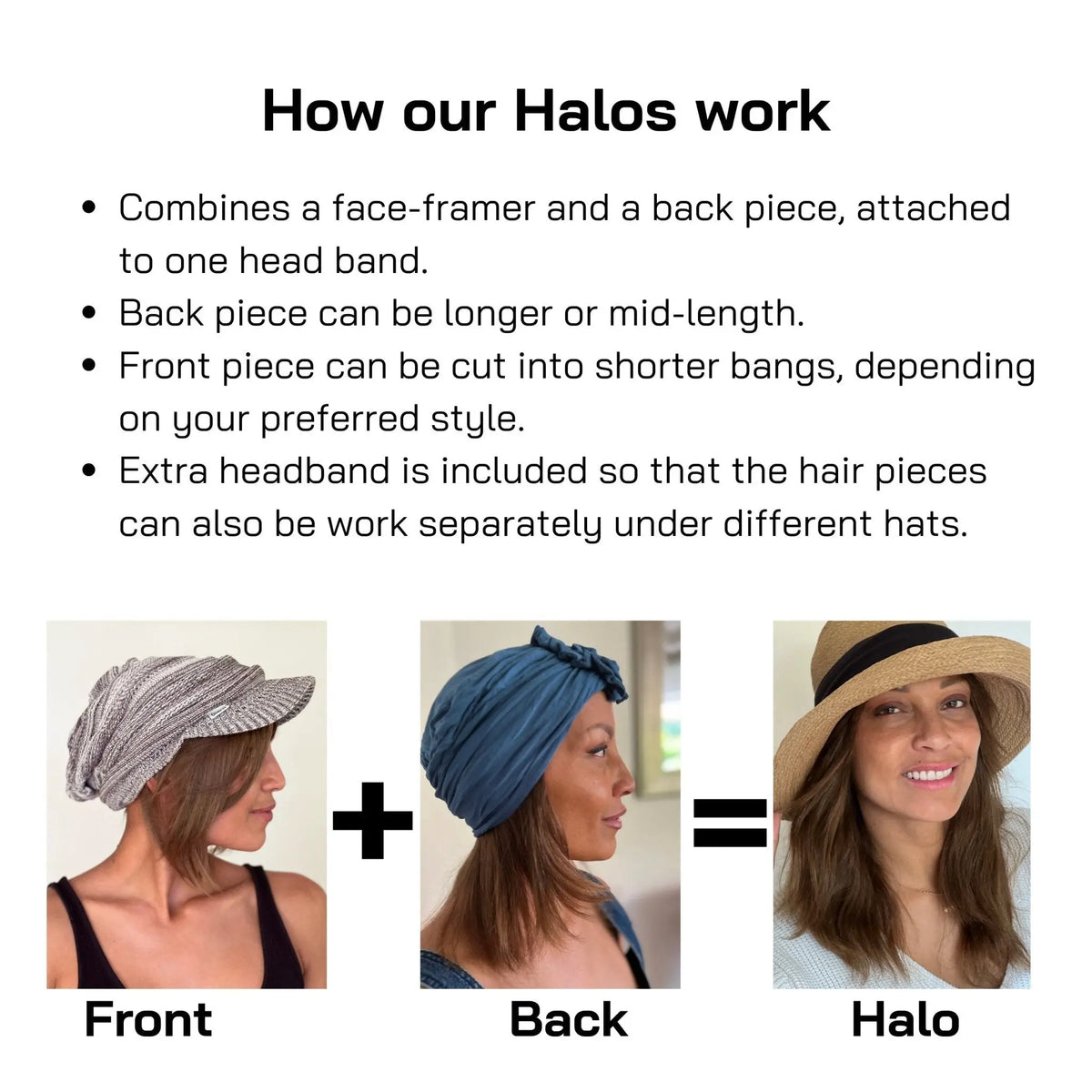 Human Hair Halo Hat Wig Dark Brown Mid-Length Back
