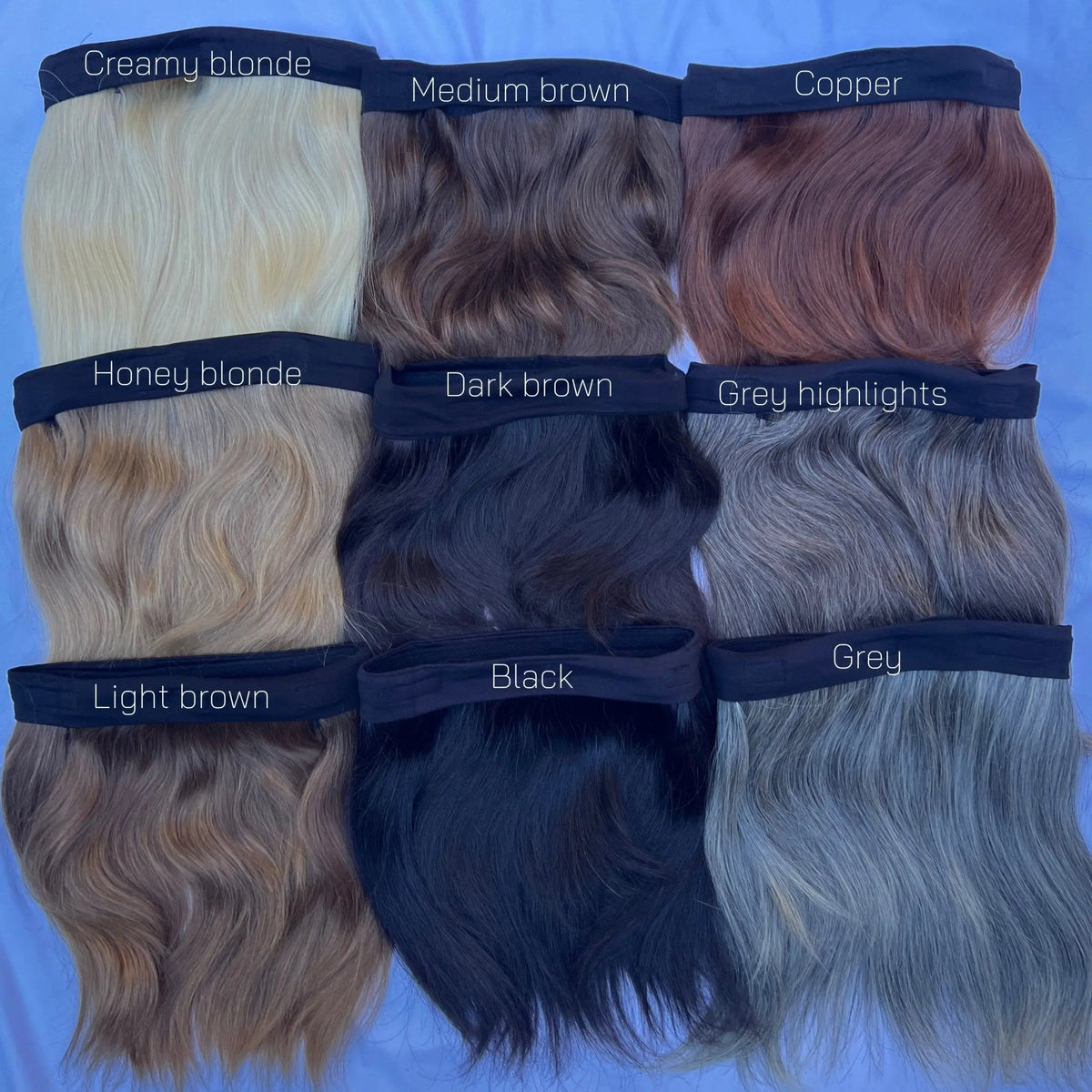 Human Hair Halo Hat Wig Light Brown Mid-Length Back