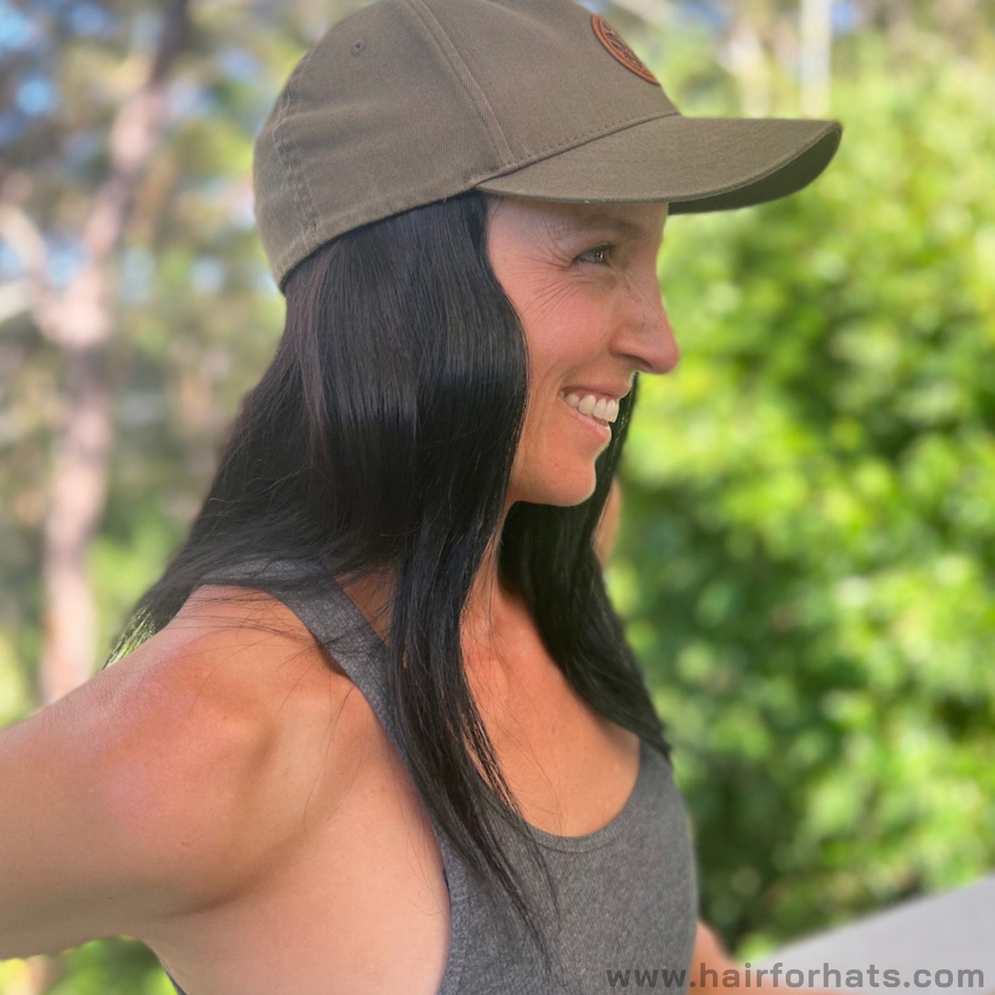 Cap with Long Black Hair Wig Band