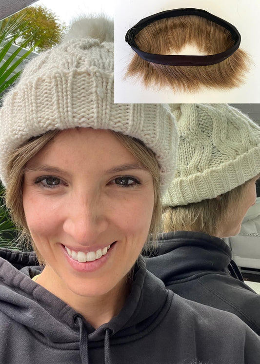 Human Hair Short Halo Hat Wig - Honey Blonde