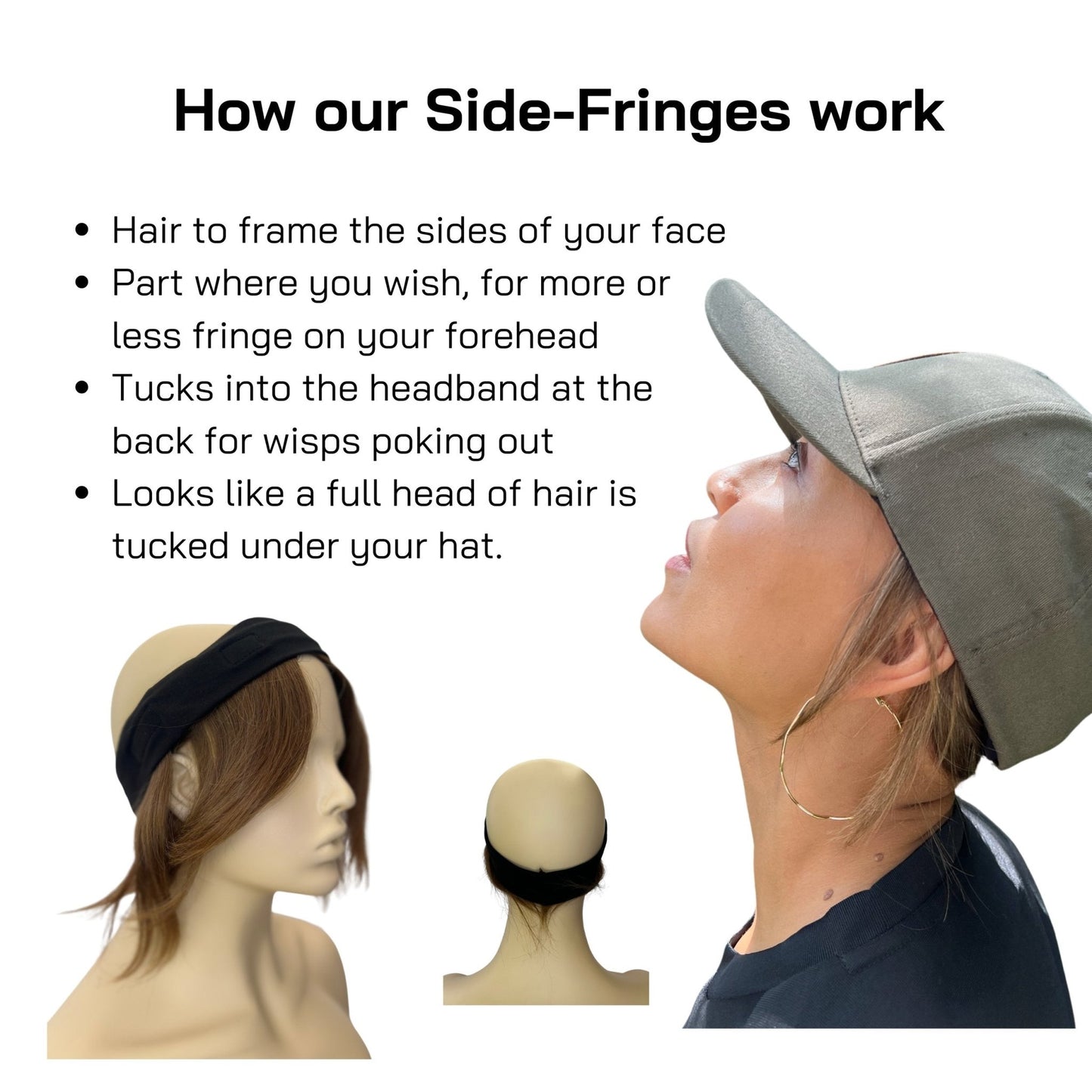 Human Hair Side Fringes for Under Hats (Front Pieces) - Hair For Hats