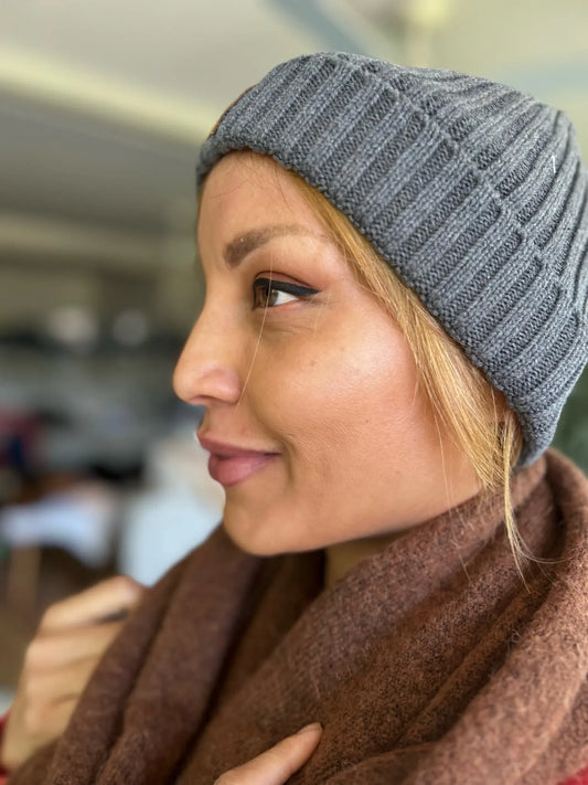 Rigon Cotton Beanie - Ivory, Beige, Grey and Pink - Hair For Hats