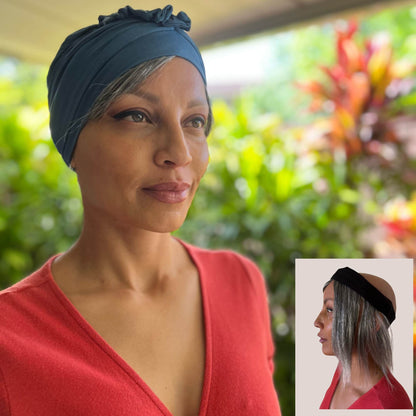 Human Hair Hat Wig - Side Fringe Face Framer - Range of Colours - Chemo Hat With Hair