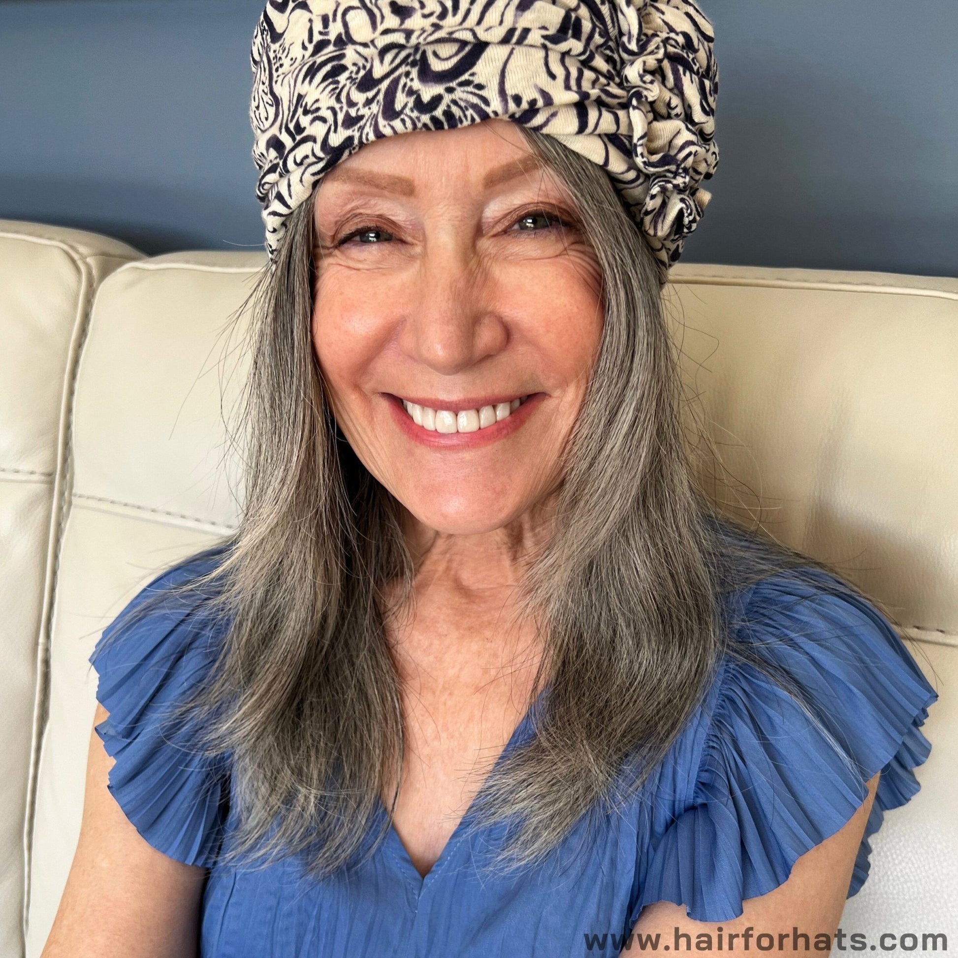 Human Hair Halo Hat Wig Grey Longer Back