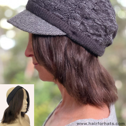 Human Hair Halo Hat Wig Dark Brown Mid-Length Back