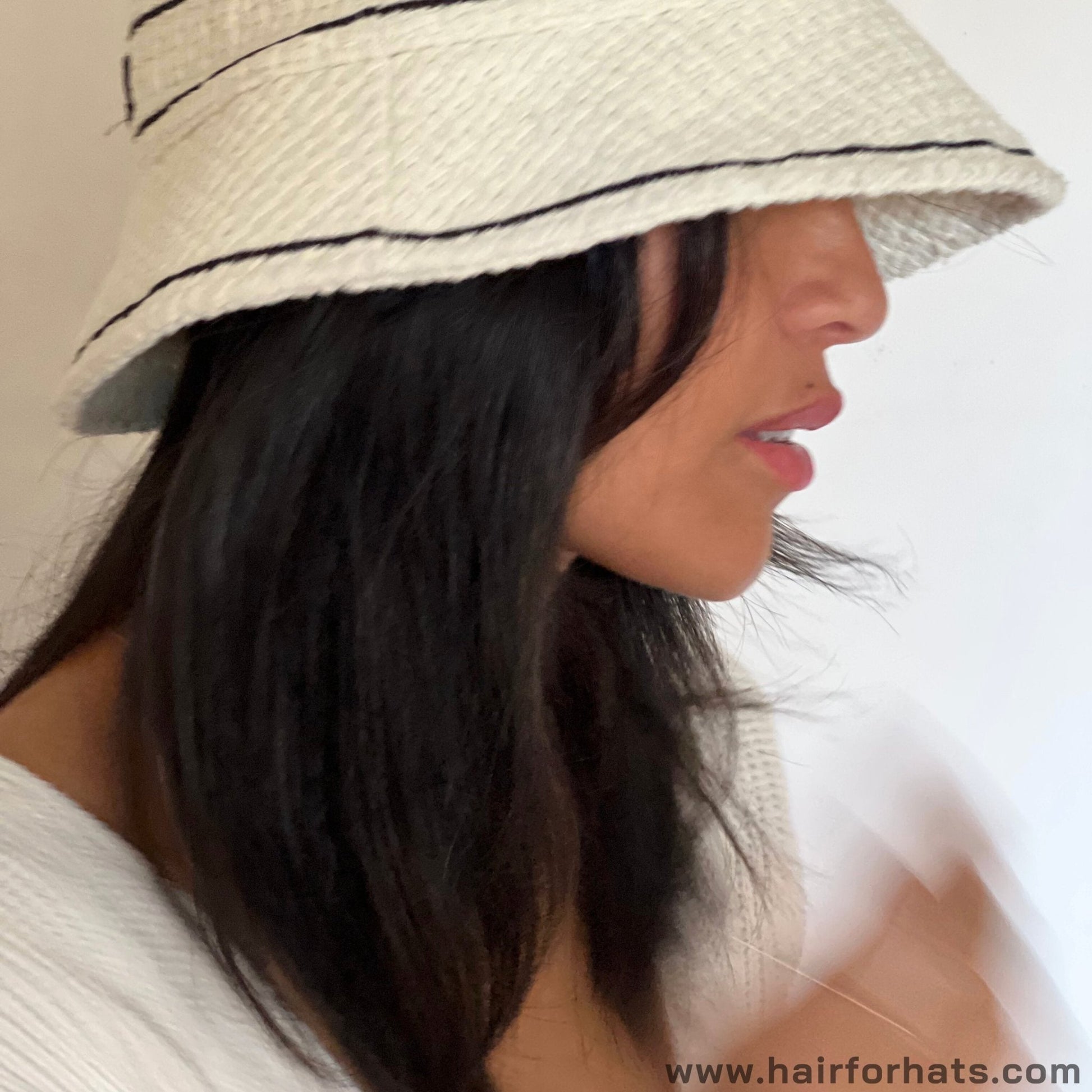 Human Hair Halo Hat Wig Dark Brown Mid-Length Back
