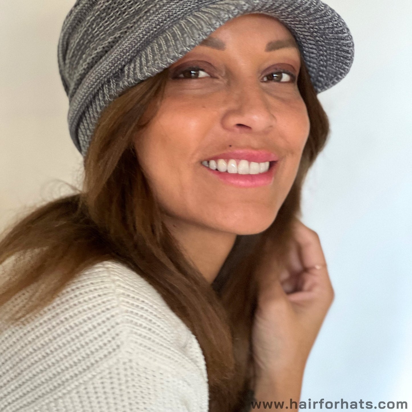Human Hair Halo Hat Wig Dark Brown Mid-Length Back