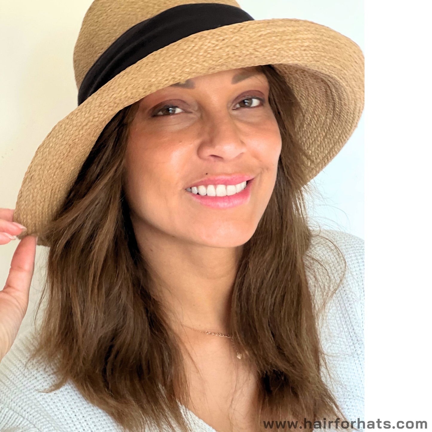 Human Hair Halo Hat Wig Medium Brown Longer Back