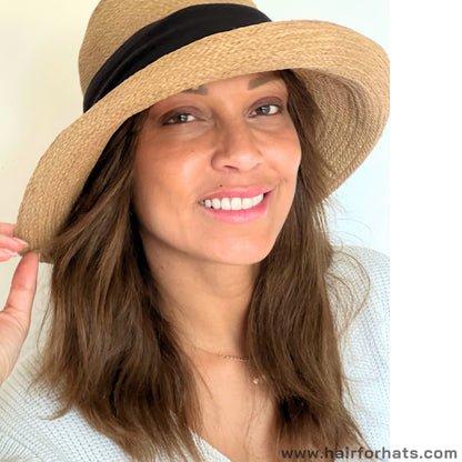 Human Hair Halo Hat Wig Medium Brown Longer Back