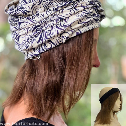 Human Hair Halo Hat Wig Dark Brown Mid-Length Back