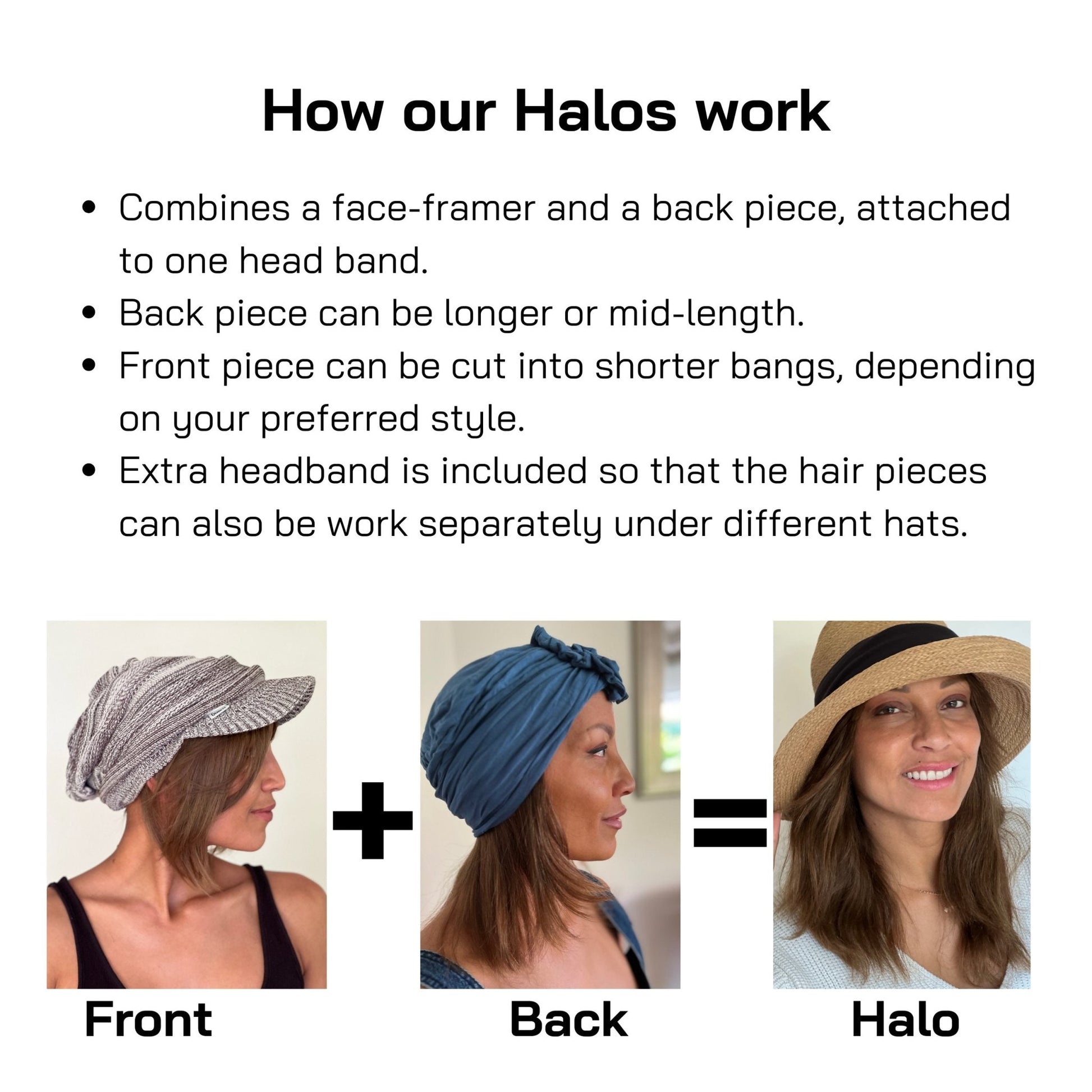 Human Hair Halo Hat Wig Dark Brown Mid-Length Back