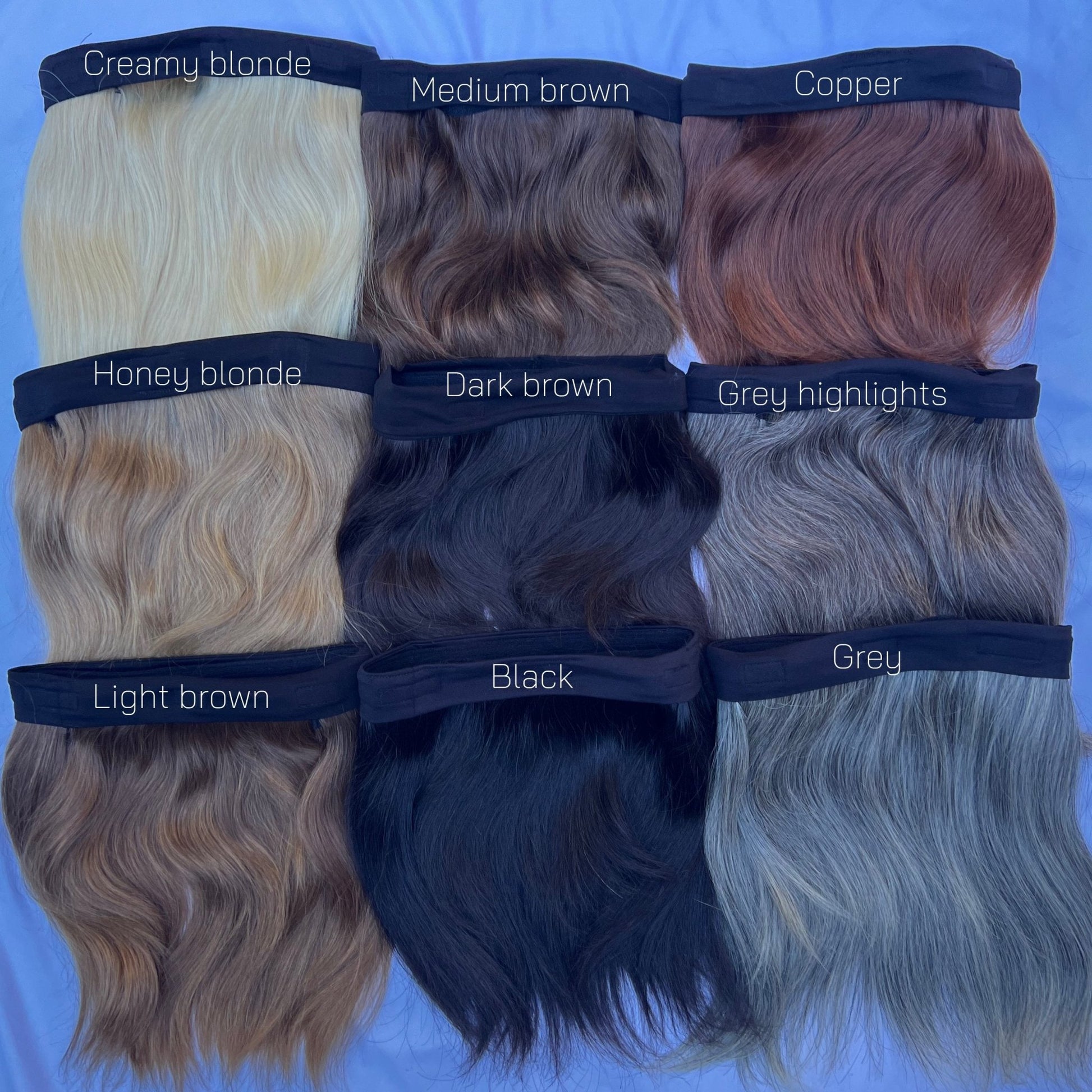 Human Hair Halo Hat Wig Light Brown Mid-Length Back