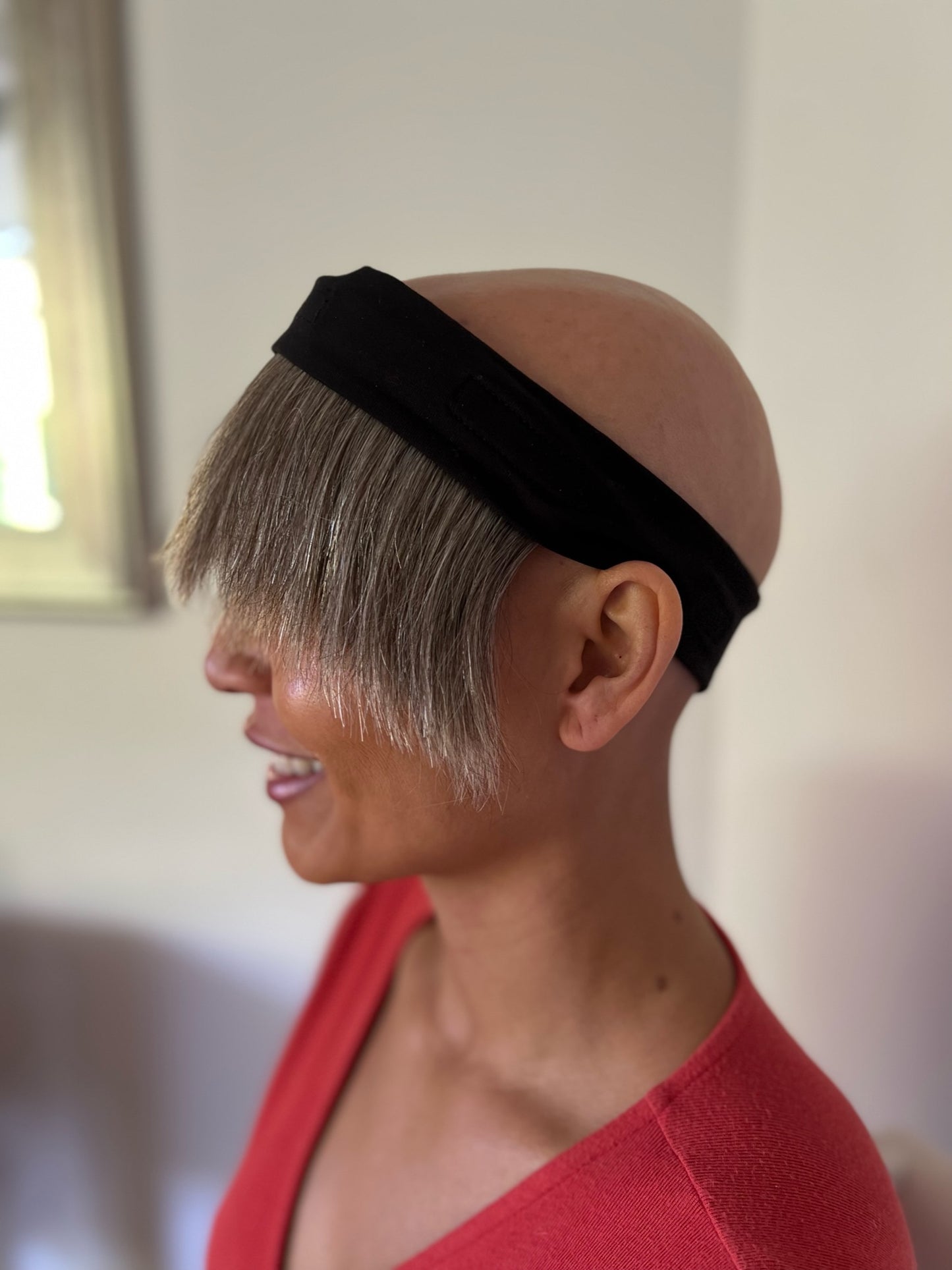 Human Hair Fringe Wig for Under Hats - Short, Ash Highlights