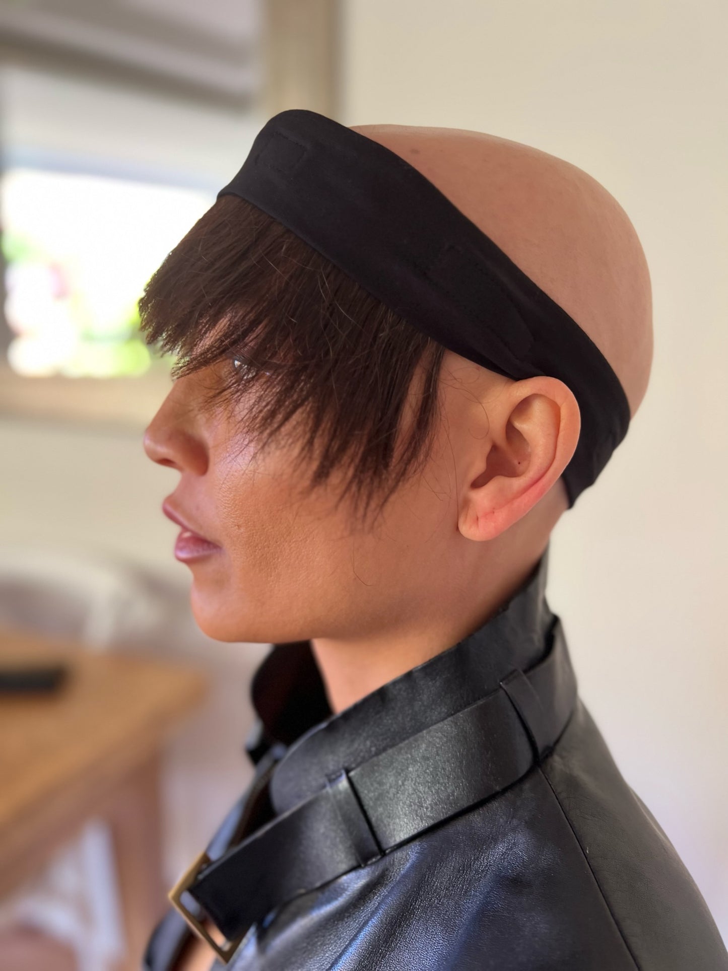 Human Hair Fringe for Under Hats - Short, Dark Brown