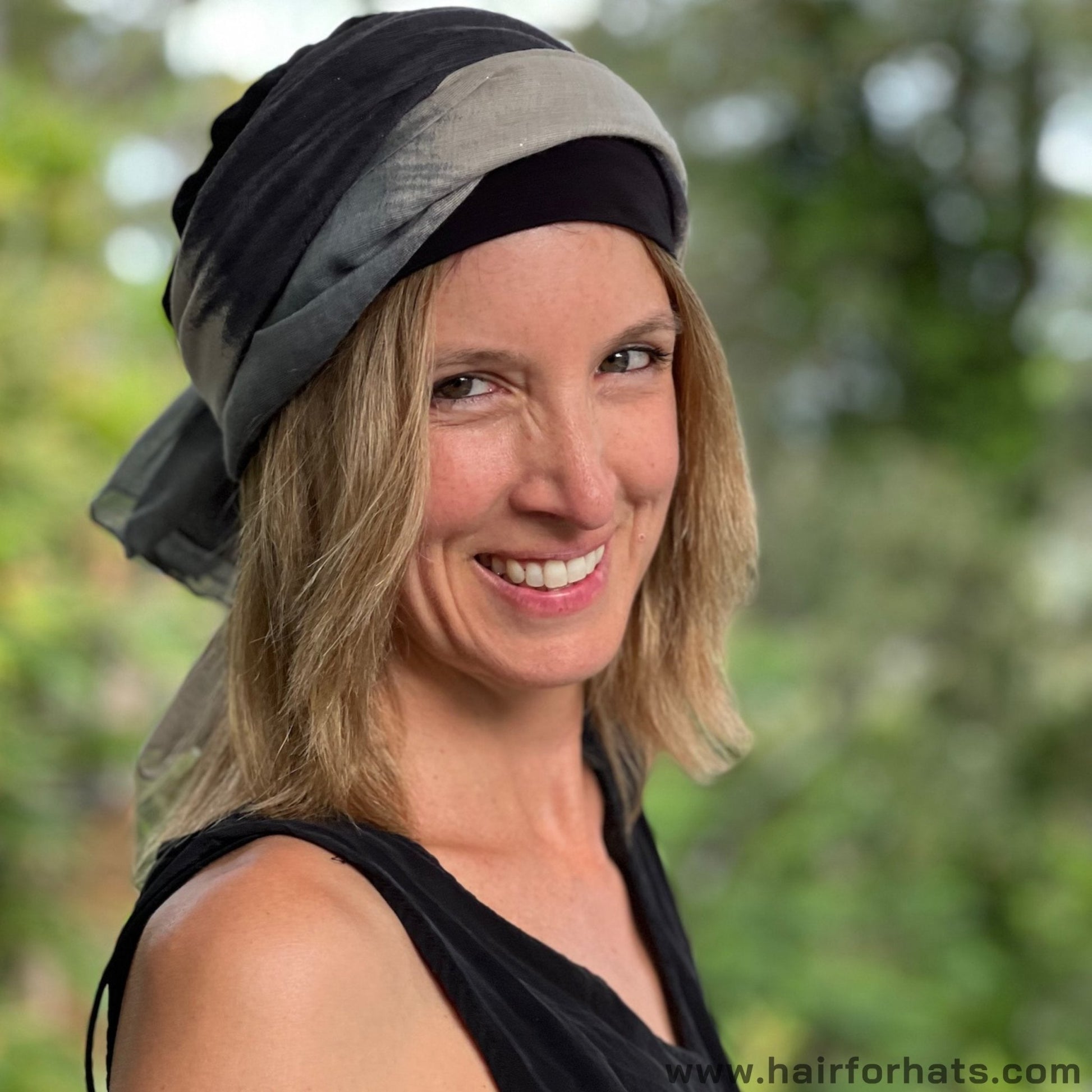 Human Hair Halo Hat Wig Light Brown Mid-Length Back