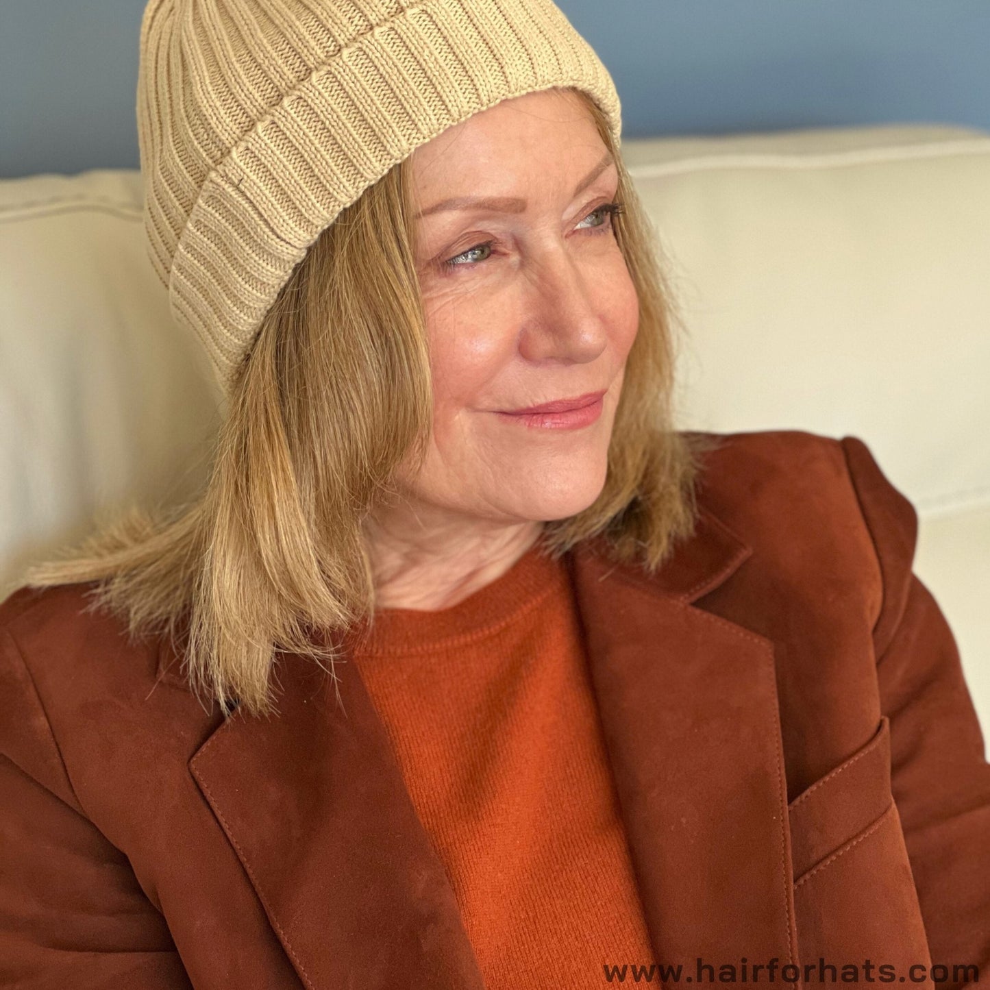 Human Hair Halo Hat Wig Ash Highlights Mid-Length Back