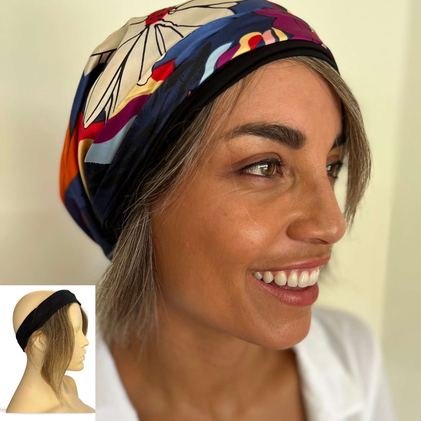 Human Hair Hat Wig - Side Fringe Face Framer - Range of Colours - Chemo Hat With Hair