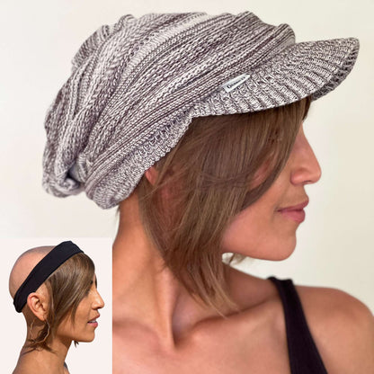 Human Hair Hat Wig - Side Fringe Face Framer - Range of Colours - Chemo Hat With Hair