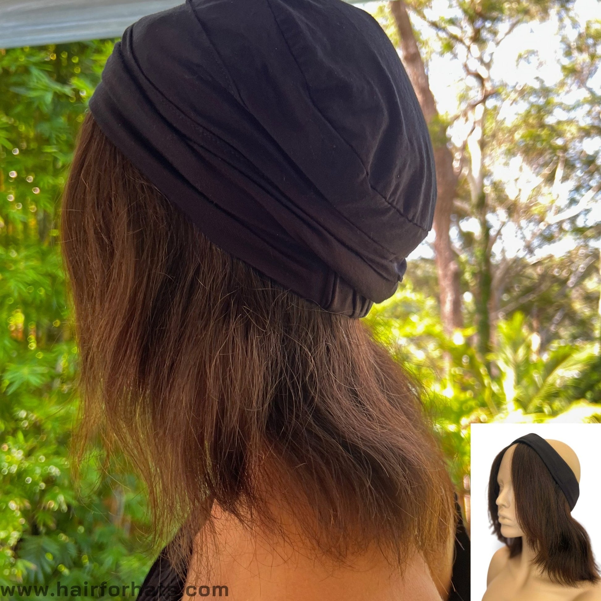 Human Hair Halo Hat Wig Ash Highlights Mid-Length Back