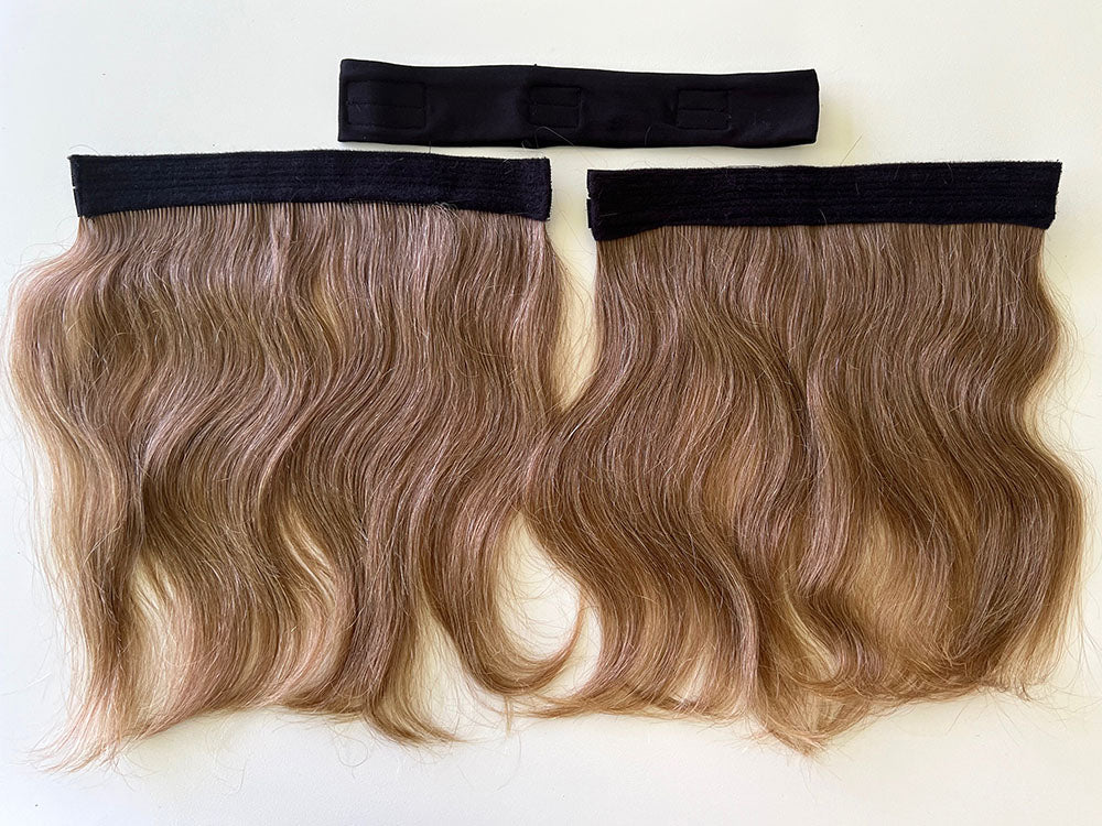 Long Human Hair Halo Hat Fall Wigs for Chemo and Alopecia in Honey