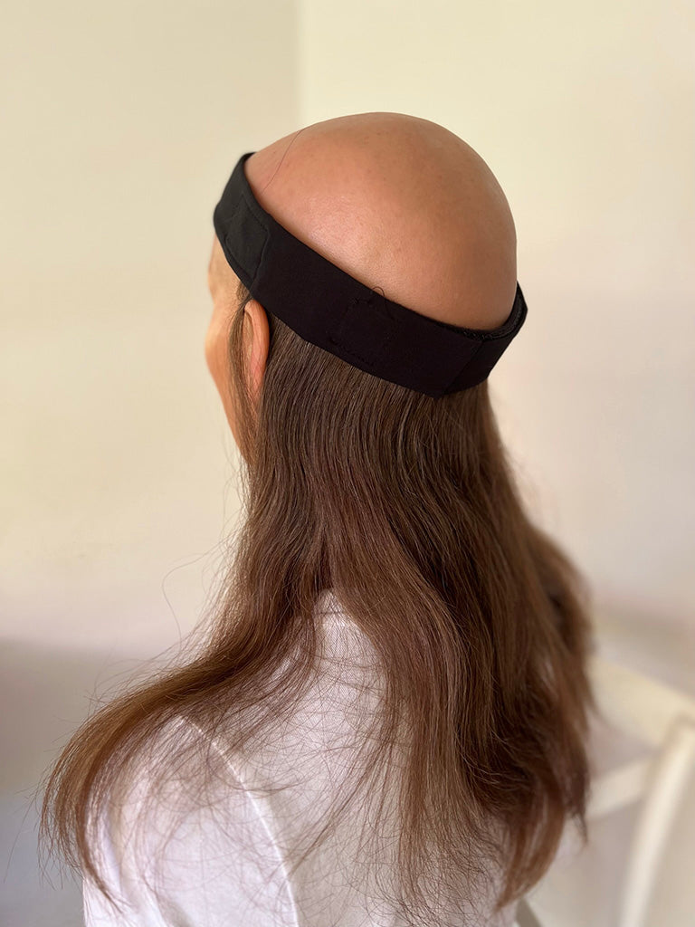Long Human Hair Hat Wig - Medium Brown
