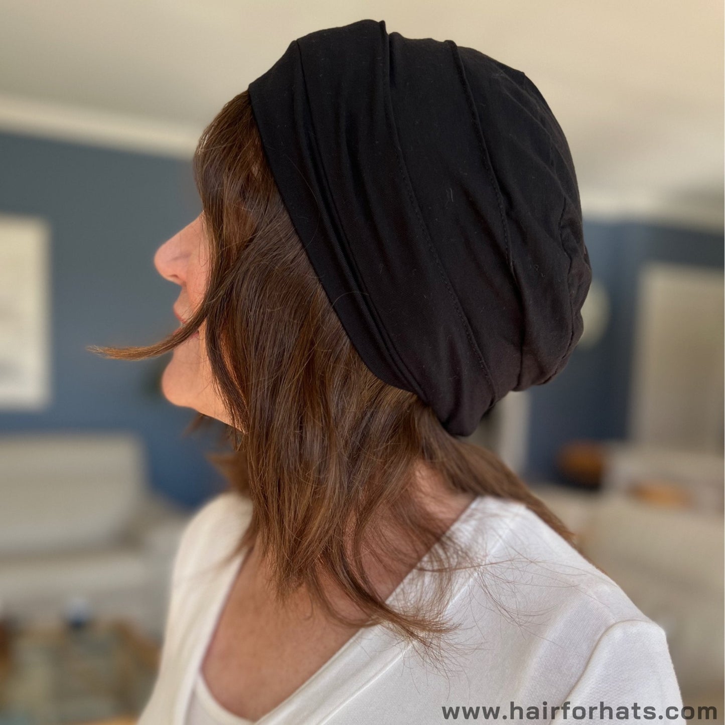 Human Hair Halo Hat Wig Light Brown Mid-Length Back