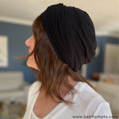 Human Hair Halo Hat Wig Light Brown Mid-Length Back