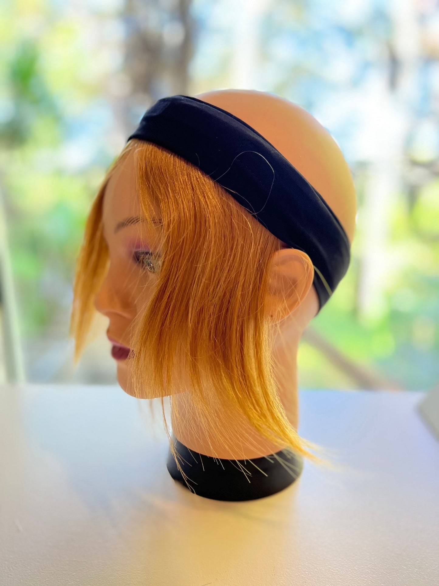 Mannequin with strawberry-blonde hat wig human hair attached to headband