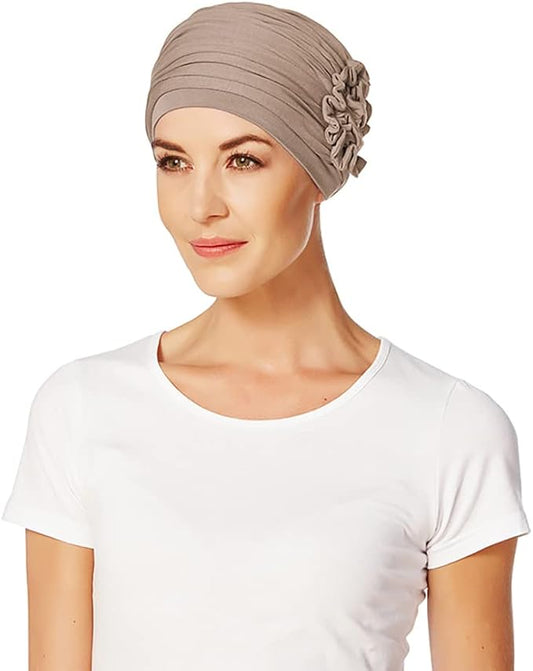 Christine "Lotus Turban" - Beautiful Bamboo Beanie in Taupe